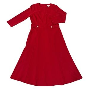 London Times Red Cocktail Dress w/Embellished Empire Waist - Midi - Fit & Flare